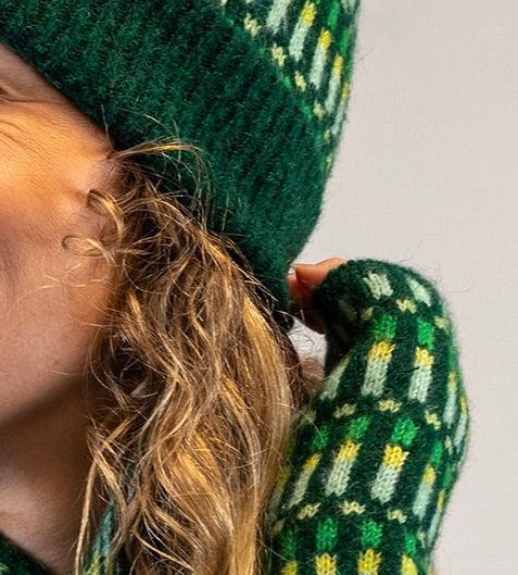 POM Green/Yellow 'Firework' Intermittent Stripe Knitted Wrist Warmers