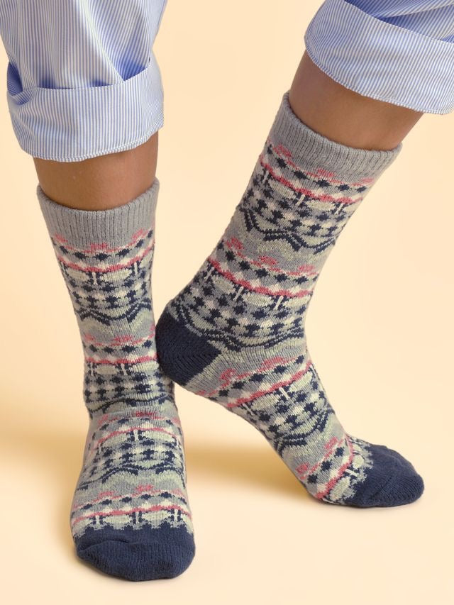 Brakeburn Plush Fair Isle Cosy Ankle Socks -Navy/Multi