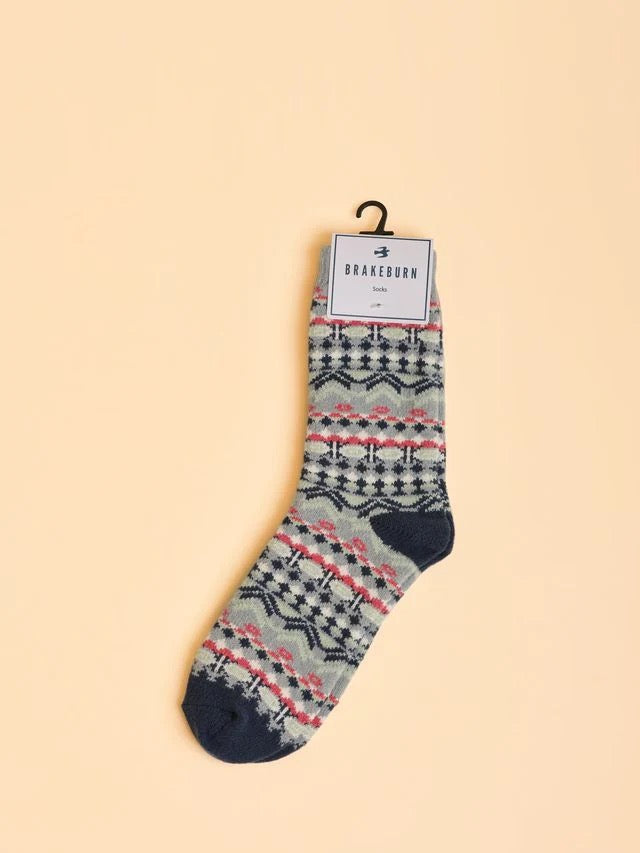 Brakeburn Plush Fair Isle Cosy Ankle Socks -Navy/Multi