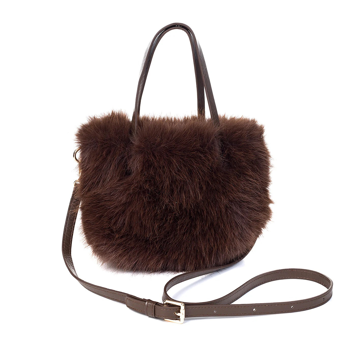 Park Lane Small Faux Fur Grab Handbag - Cocoa