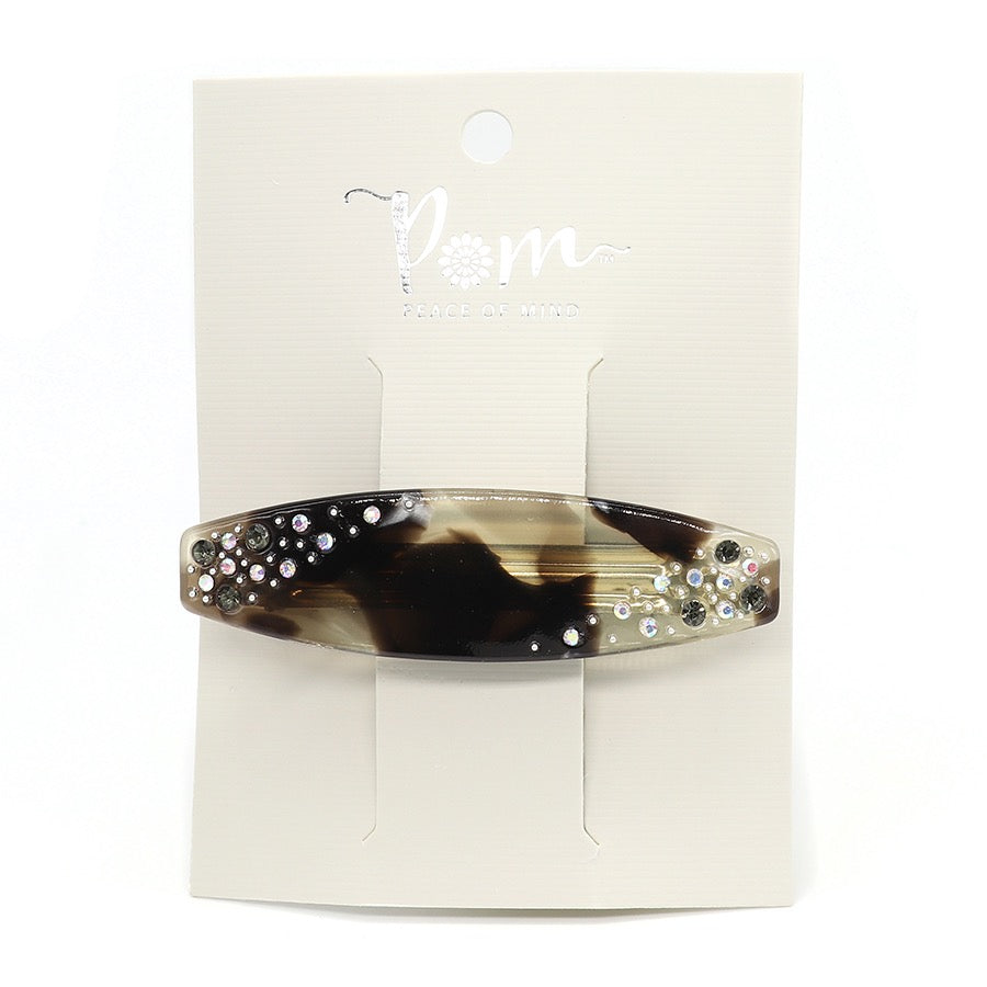 POM Brown Oval Hair Clip with Crystal Embellishment