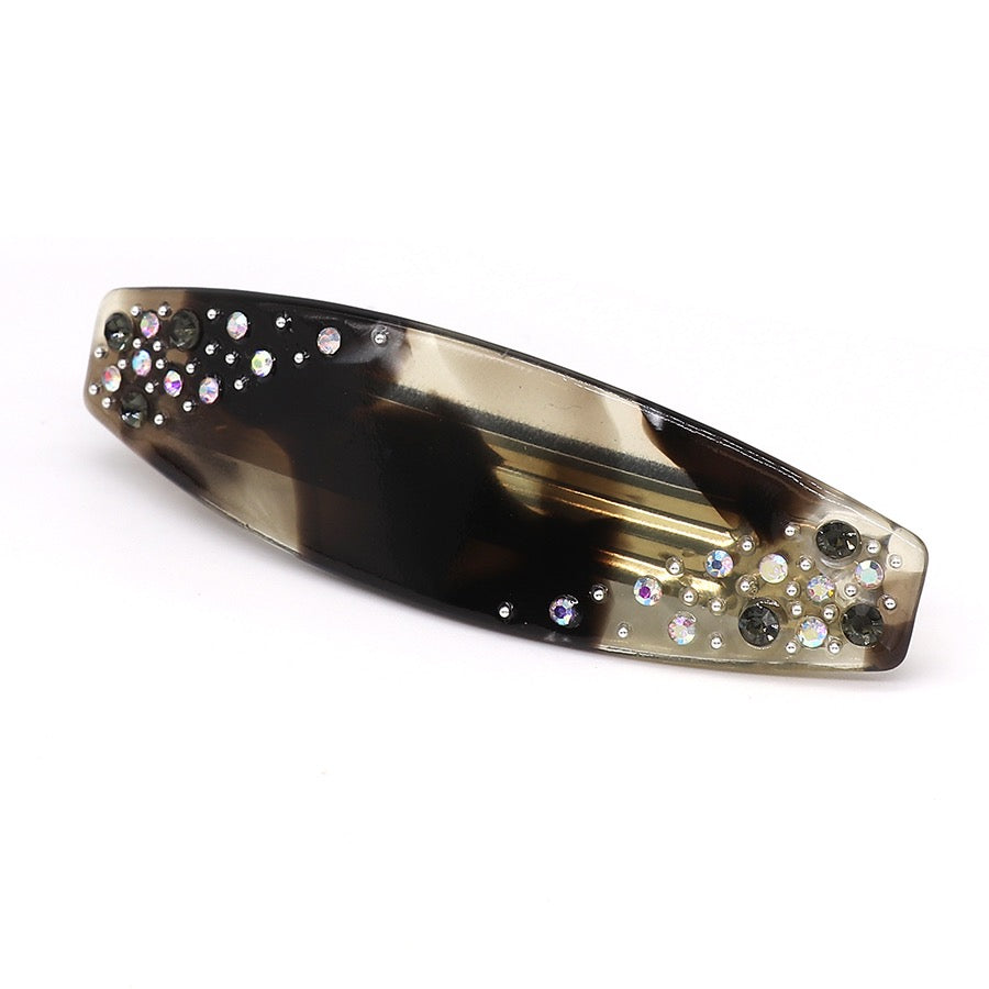 POM Brown Oval Hair Clip with Crystal Embellishment