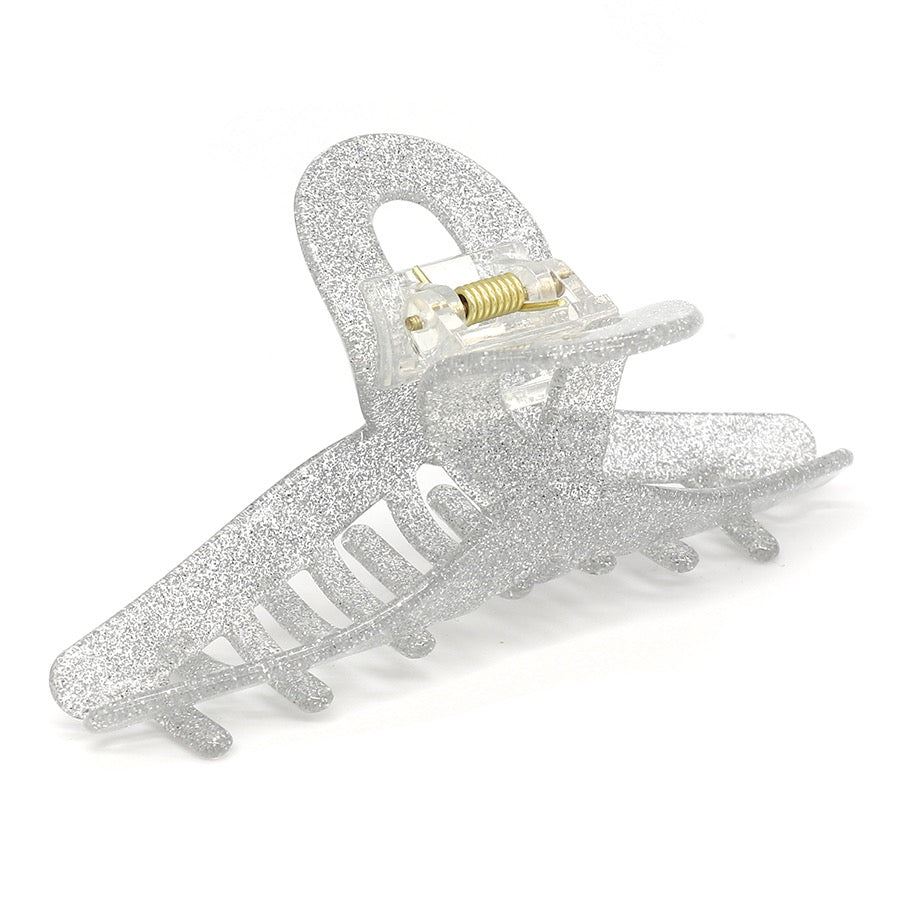 POM Silver Glitter Looped Medium Claw Clip