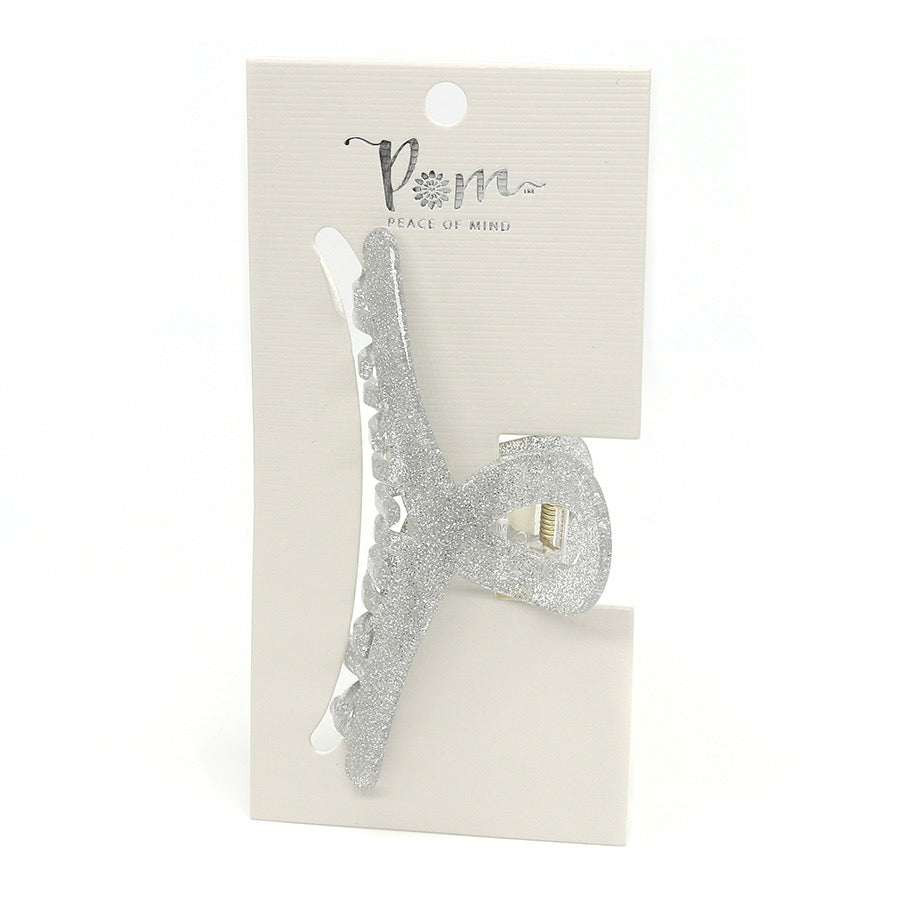 POM Silver Glitter Looped Medium Claw Clip