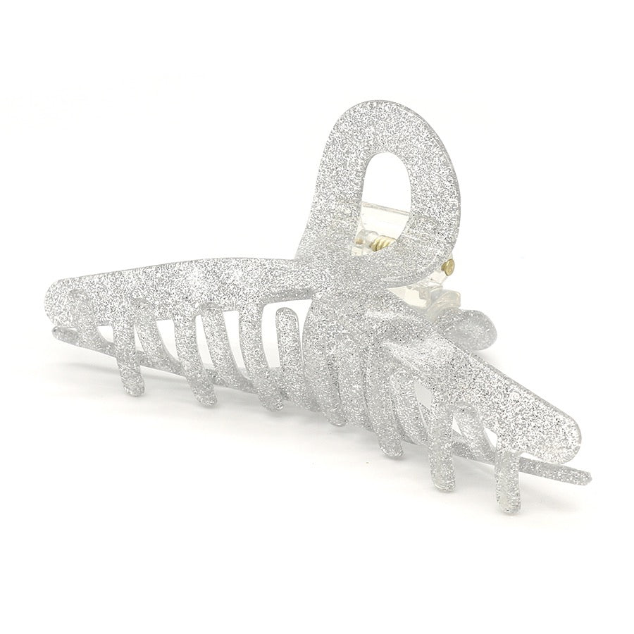 POM Silver Glitter Looped Medium Claw Clip