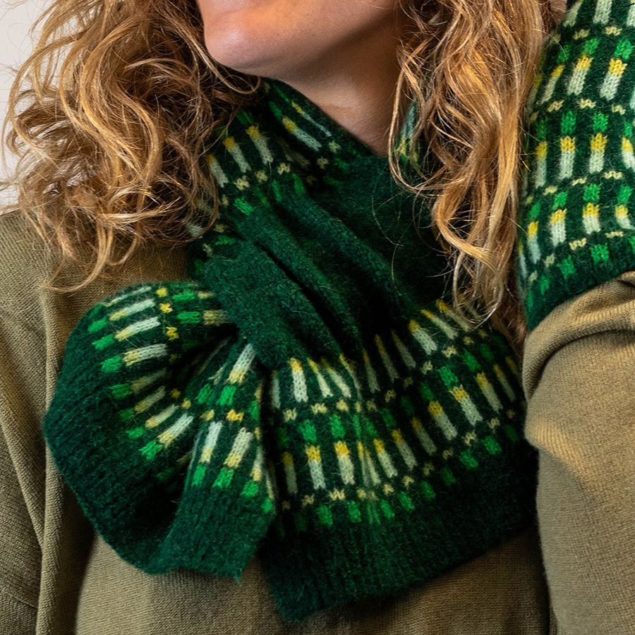POM Green & Yellow 'Firework' Intermittant Stripe Recycled Knit Pull Through Scarf