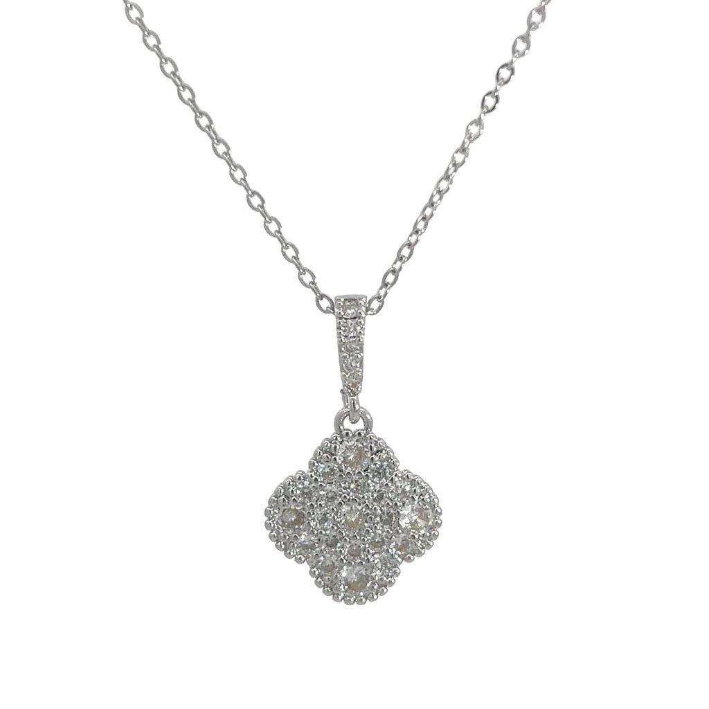 Byzantium Pave Crystal Four Leaf Clover Pendant Necklace - Silver