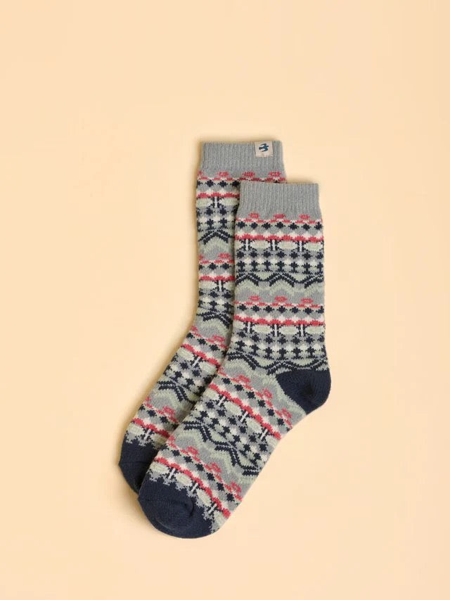 Brakeburn Plush Fair Isle Cosy Ankle Socks -Navy/Multi
