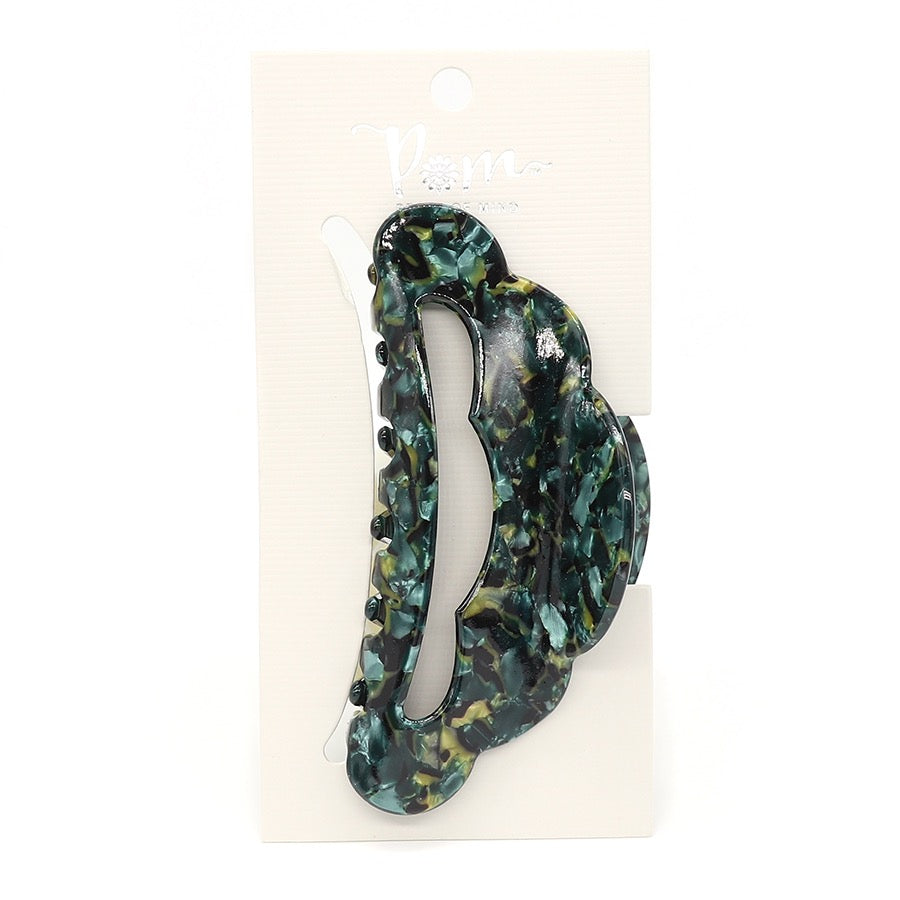 POM Abalone Effect Scalloped Edge Medium Claw Clip-Green