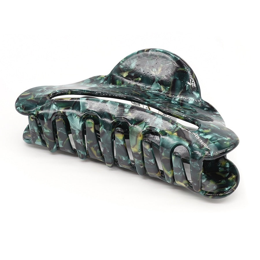 POM Abalone Effect Scalloped Edge Medium Claw Clip-Green