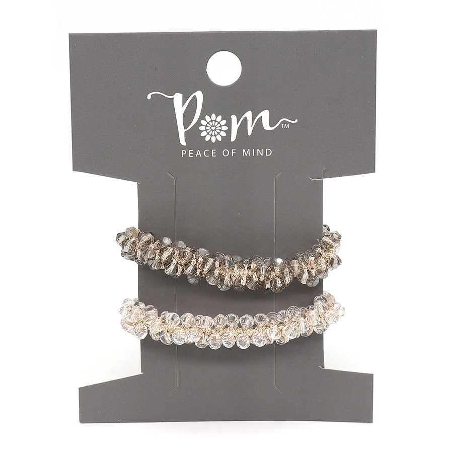 POM Silver & Grey Double Crystal Stretch Hairbands