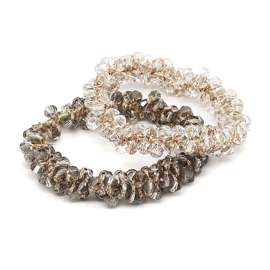 POM Silver & Grey Double Crystal Stretch Hairbands