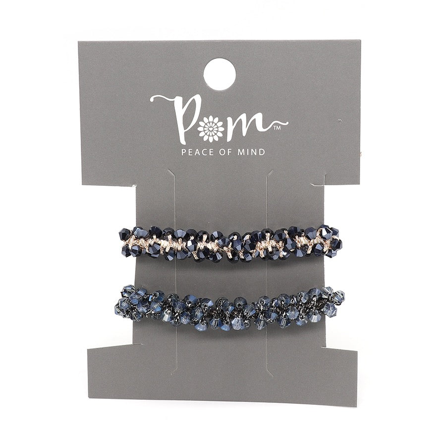 POM Blue & Dark Navy Mix Double Crystal Stretch Hairbands
