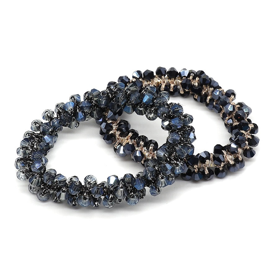 POM Blue & Dark Navy Mix Double Crystal Stretch Hairbands
