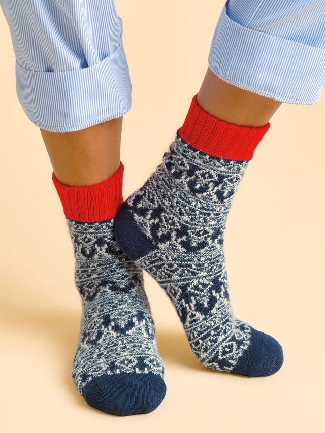 Brakeburn Stand Fair Isle Fluffy Ankle Socks -Navy/White/Red