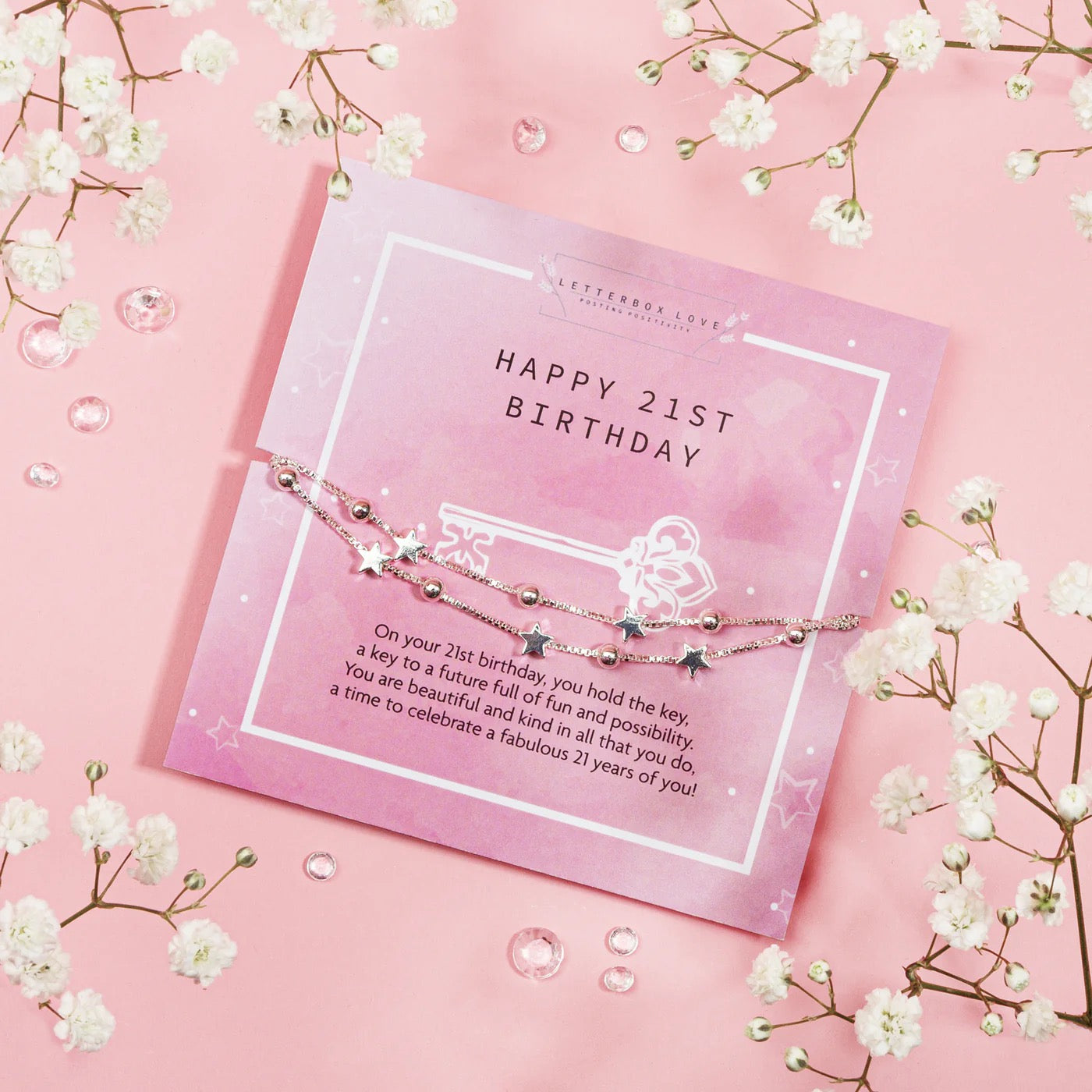 Letterbox Love Happy 21st Birthday Silver Star Bracelet