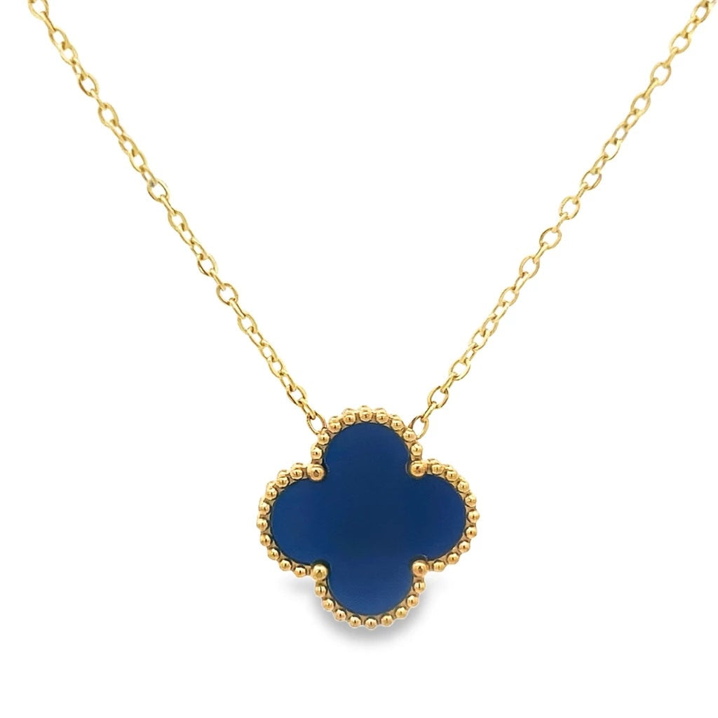 Byzantium Blue Four Leaf Clover Pendant Necklace - Gold