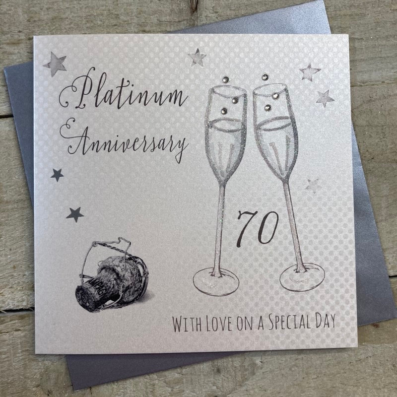 Diamond 70th Anniversary Card - White Cotton Cards