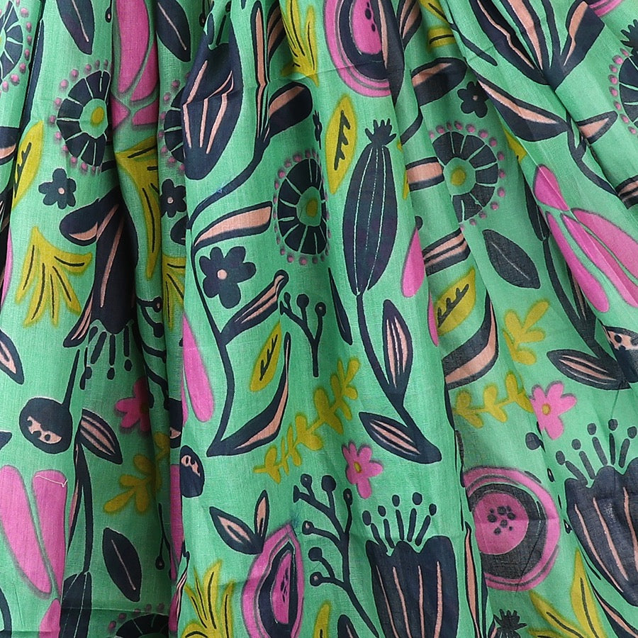 POM Jade Green & Bright Abstract Meadow Print Organic Cotton Scarf