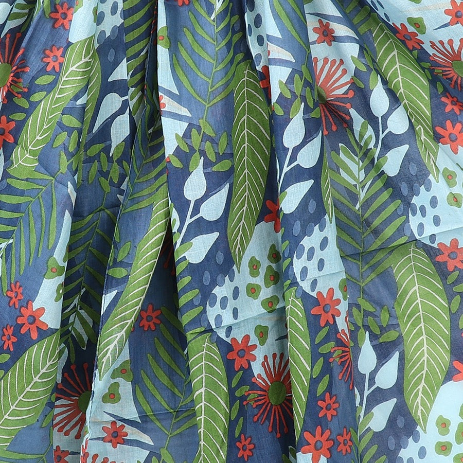 POM Blue & Green Mix Botanical Print Organic Cotton Scarf