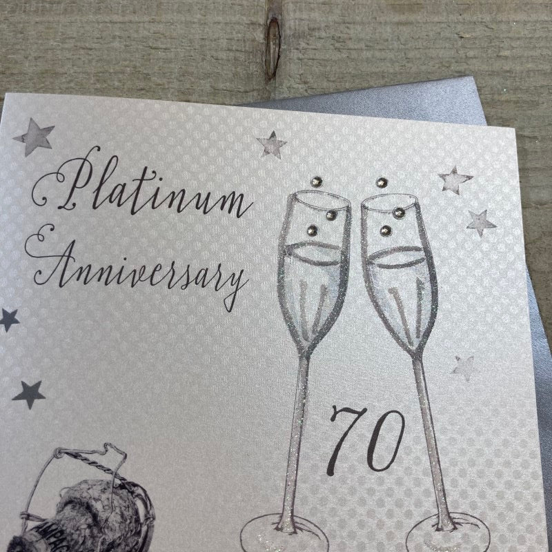 Diamond 70th Anniversary Card - White Cotton Cards