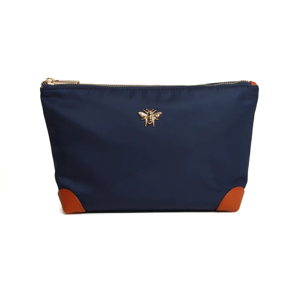 Alice Wheeler Harrow Travel/Make-Up/Cosmetic Bag - Navy/Tan