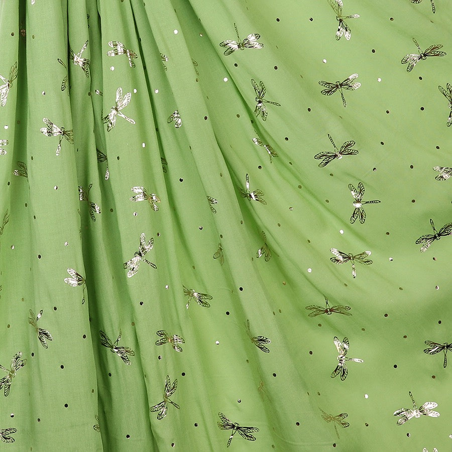 POM Bright Green & Metallic Gold Foil Dragonfly Print Scarf