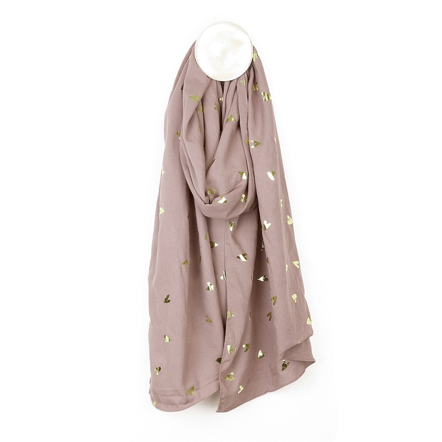 POM Buff Pink & Metallic Gold Foil Pointed Heart Print Scarf