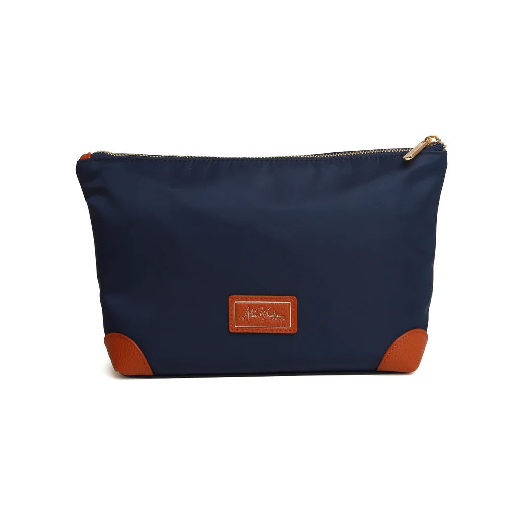Alice Wheeler Harrow Travel/Make-Up/Cosmetic Bag - Navy/Tan