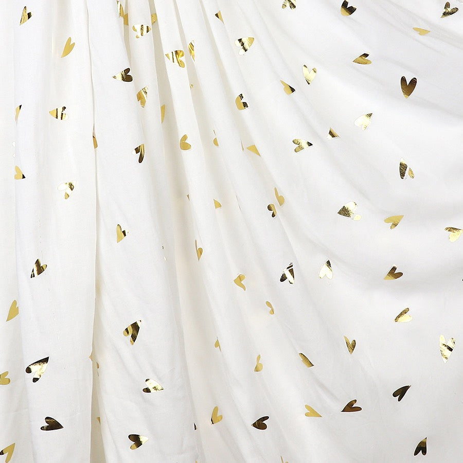POM White & Metallic Gold Foil Pointed Heart Print Scarf