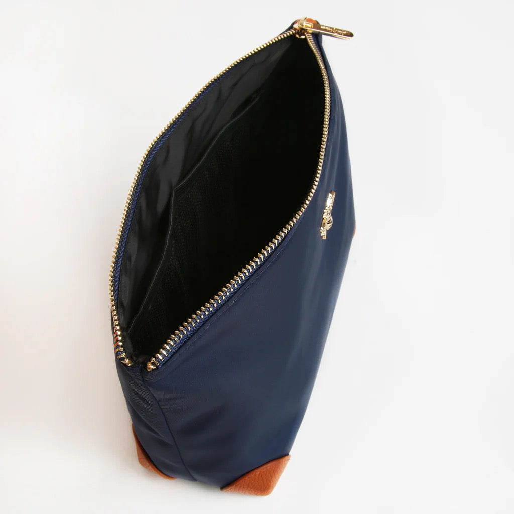 Alice Wheeler Harrow Travel/Make-Up/Cosmetic Bag - Navy/Tan