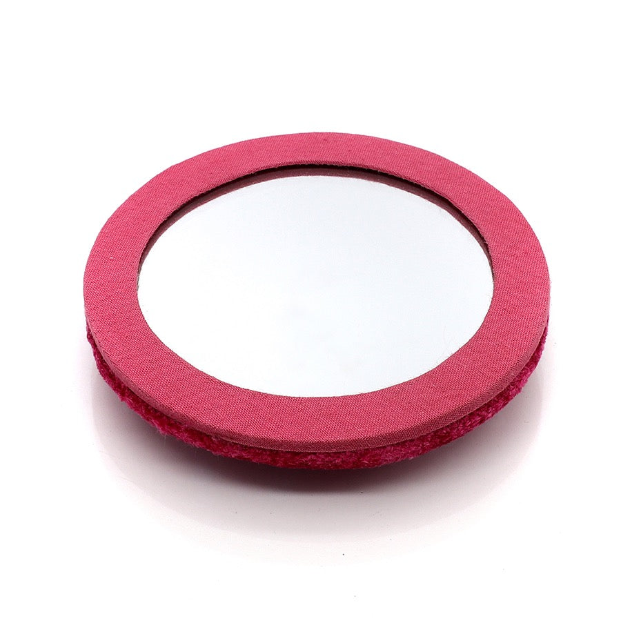 POM Rich Pink Velvet Embellished Bee Round Compact Mirror