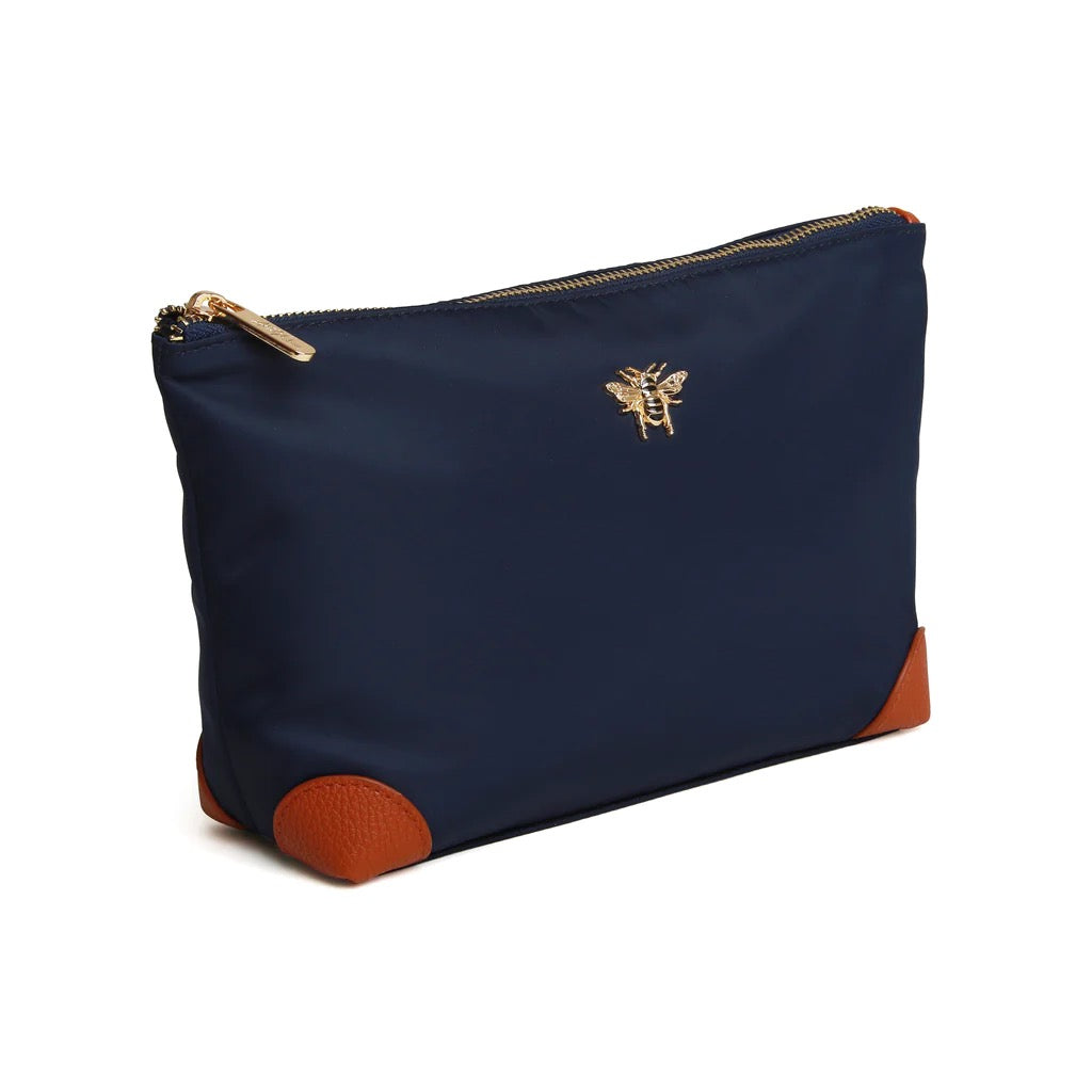 Alice Wheeler Harrow Travel/Make-Up/Cosmetic Bag - Navy/Tan