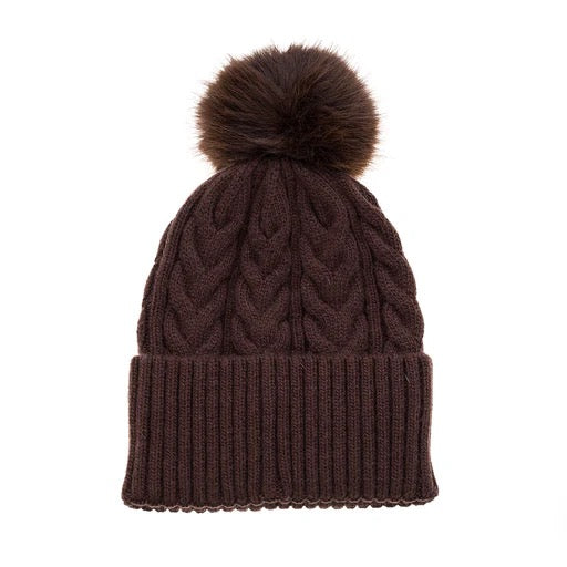Park Lane - Oslo Knitted Bobble Hat - Cocoa