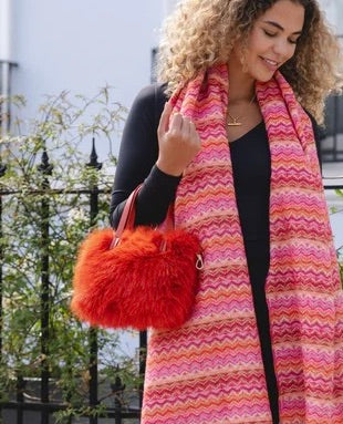 Park Lane Small Faux Fur Grab Handbag - Orange