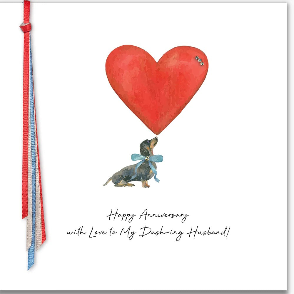 Five Dollar Shake - Happy Anniversary Dash-ing Husband Sausage Dog & Red Heart Card