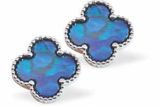 Byzantium Paua Shell Four Leaf Clover Stud Earrings - Silver