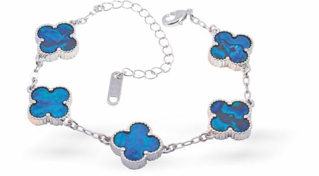 Byzantium Paua Shell Clover Chain Bracelet - Silver
