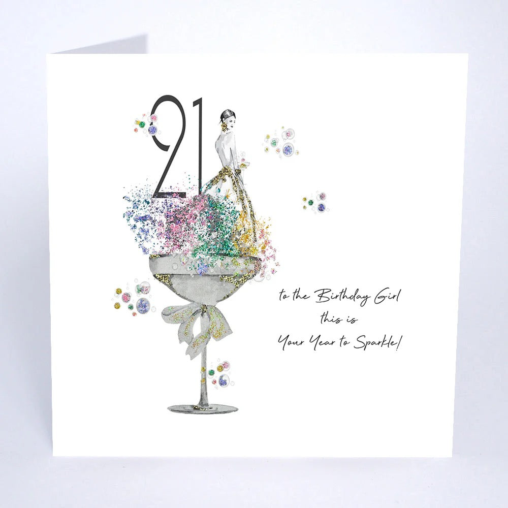 Five Dollar Shake - 21 Your Year To Sparkle Lady in Glass Rainbow Glitter Birthday Card