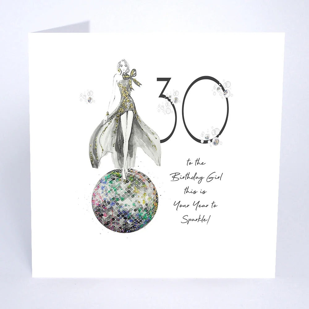 Five Dollar Shake - 30 Your Year To Sparkle Lady on Discoball Birthday Card