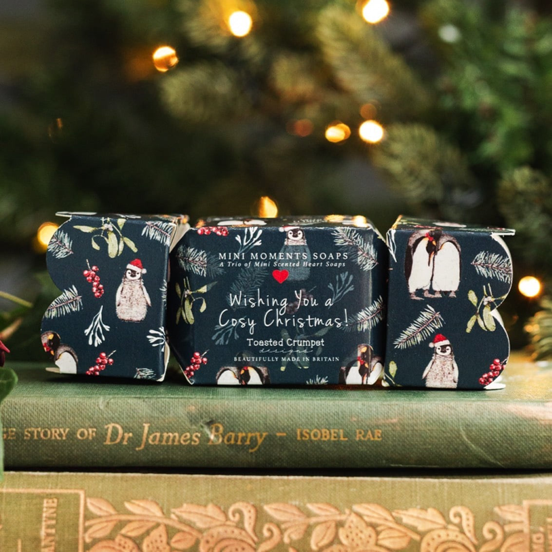 Toasted Crumpet 3 Heart Cracker Soaps - Christmas Penguins - Cinnamon & Orange