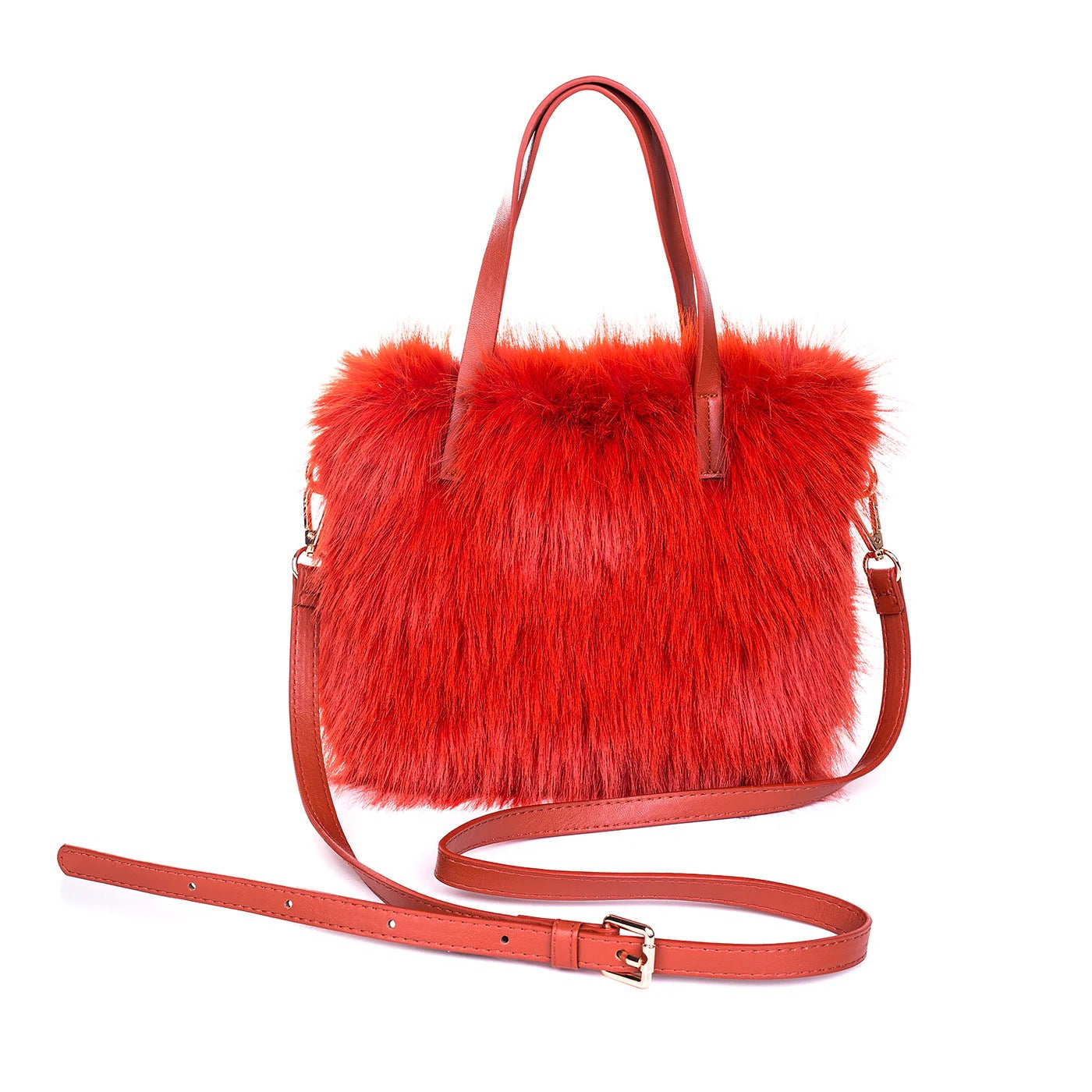 Park Lane Small Faux Fur Grab Handbag - Orange