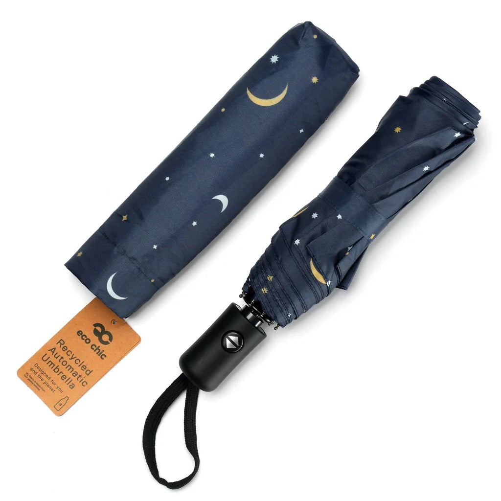 Eco-Chic Folding Automatic Umbrella -Stars & Moon - Navy