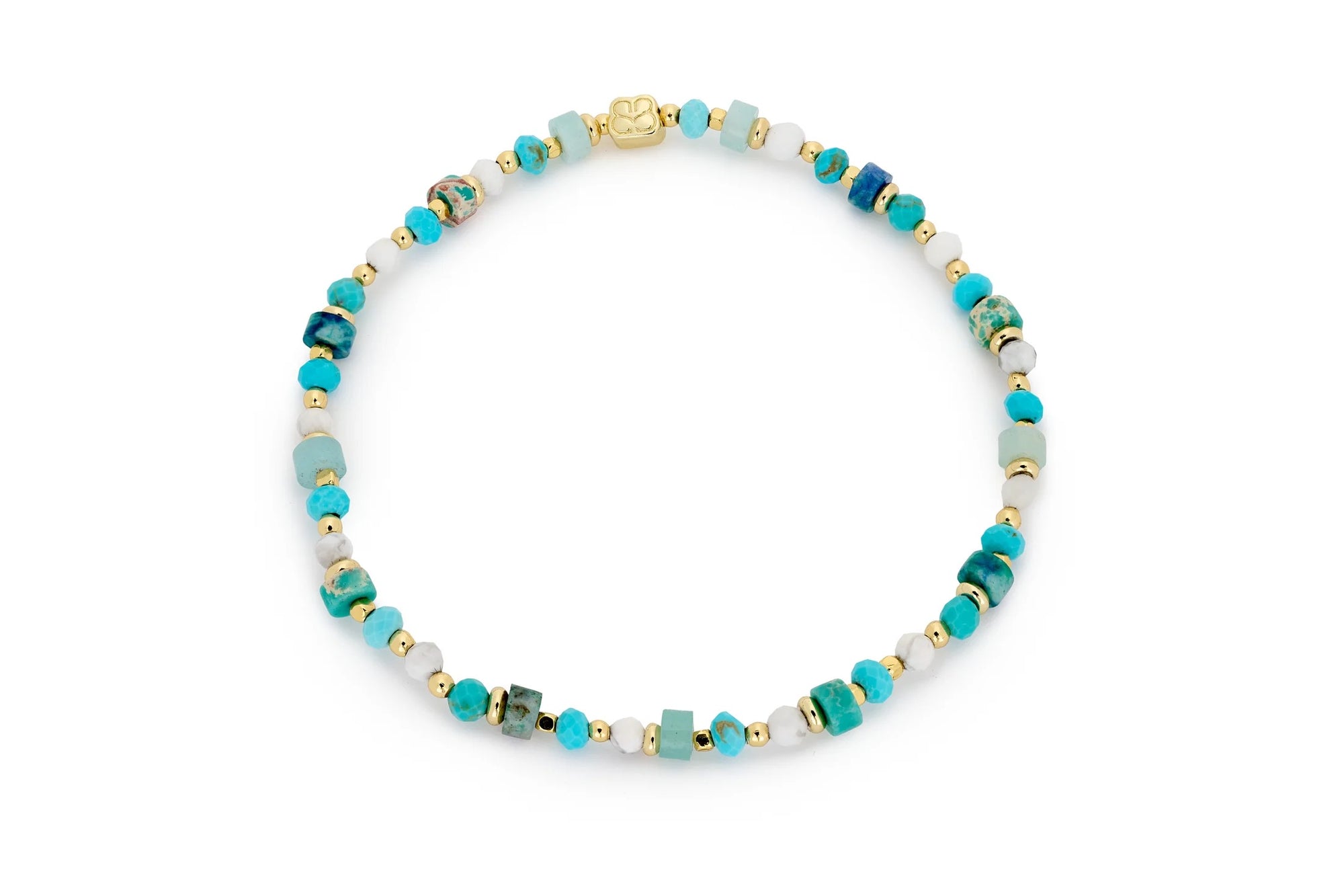 Boho Betty Beryl Turquoise & Blue with Gold Stretch Bracelet - Multi