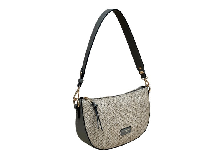 David Jones Woven Rattan (Watermelon Style) Crossbody Bag (7051-4)- Natural/Grey