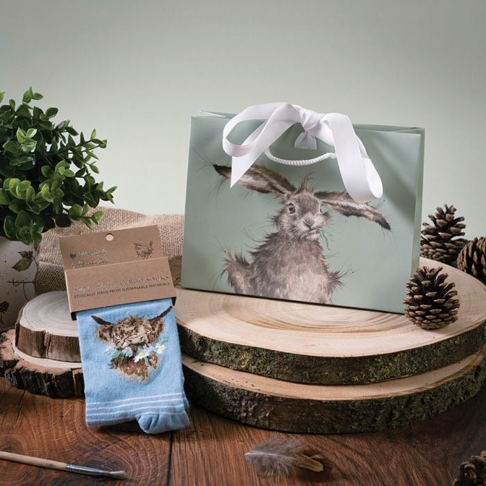 Daisy Coo Highland Cow Ladies Ankle Bamboo Socks -Blue -  Wrendale Designs