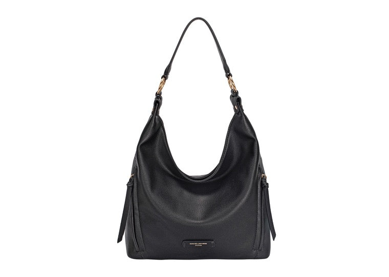 David Jones Faux Leather Scoop Shoulder Handbag with Tassel Zips - Black (CM7422)