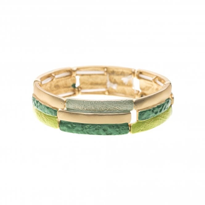 Park Lane Enamel Bangle Stretch Bracelet - Multi Green & Gold