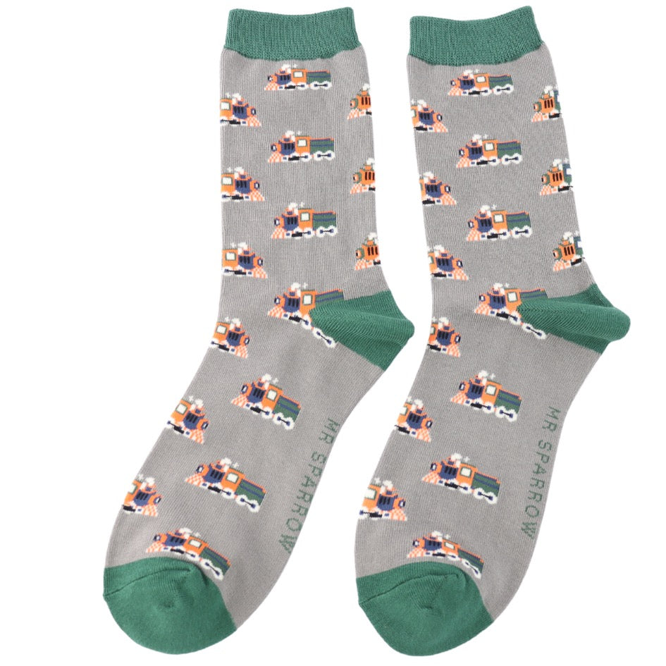 Mr Sparrow MENS Bamboo Ankle Socks - Trains - Grey