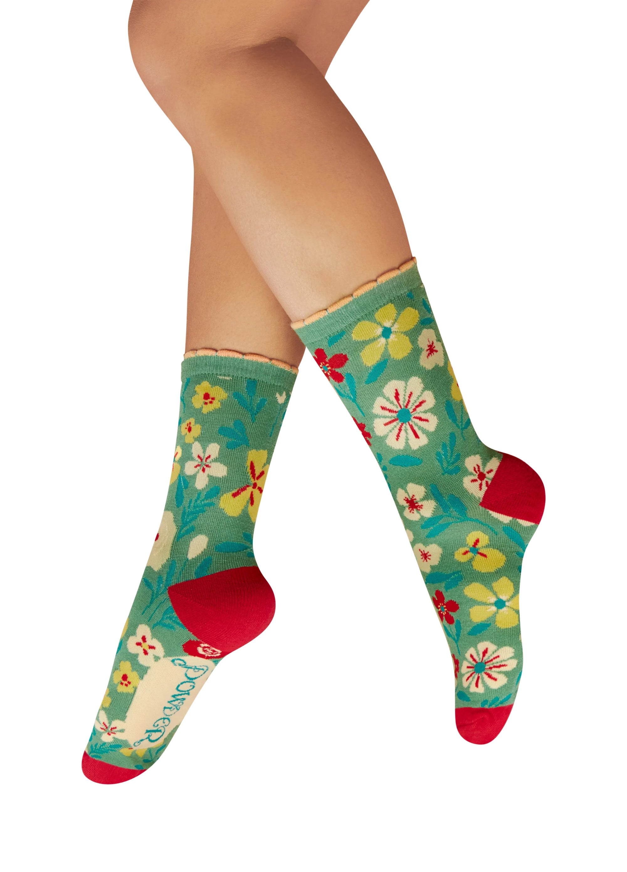 Powder Blooming Lovely - Ladies Bamboo Ankle Socks - Green